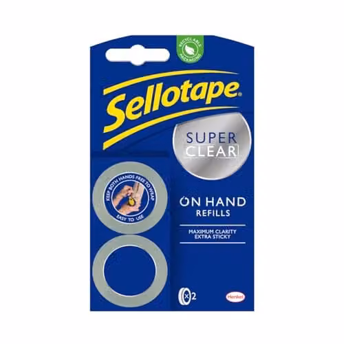 Sellotape On-Hand Extra Strong Clear Tape Refills, Pack of 2, W: 1.8 cm, L: 15 m