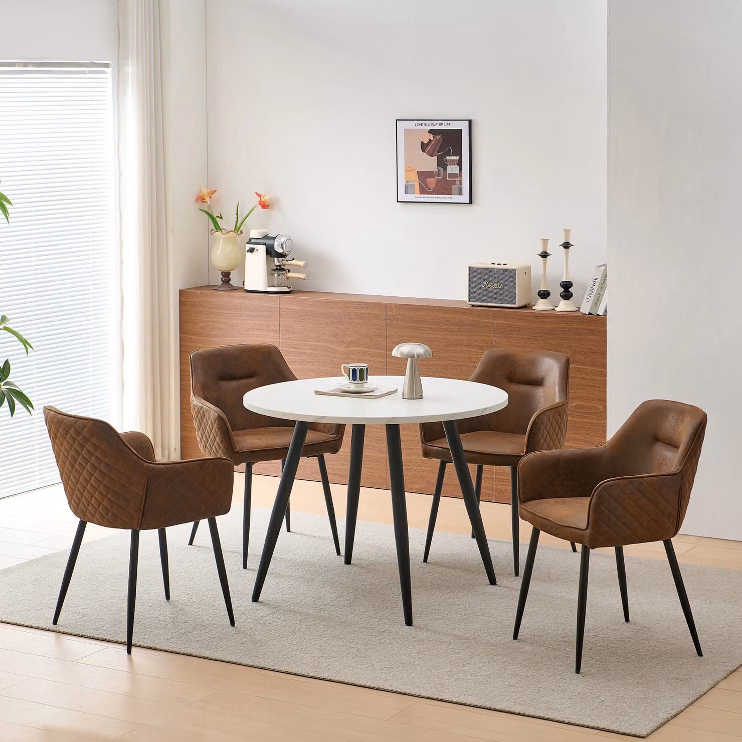 SONARA Set of 6 Modern Faux Suede Dining Chairs with X-Cross Metal Legs in Brown – 2