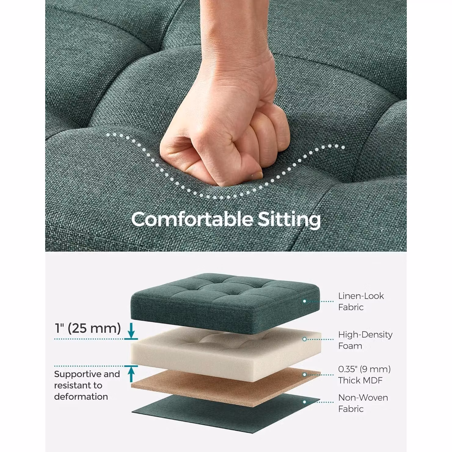 SONGMICS Medium Storage Ottoman Bench in Bottle Green – 3