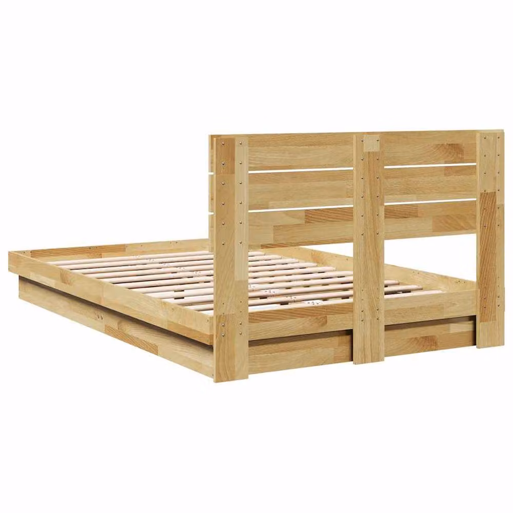 Berkfield Home Small Double Solid Wood Oak Bed Frame with Headboard in Tan, W/D/H: 120 x 200 cm – 2
