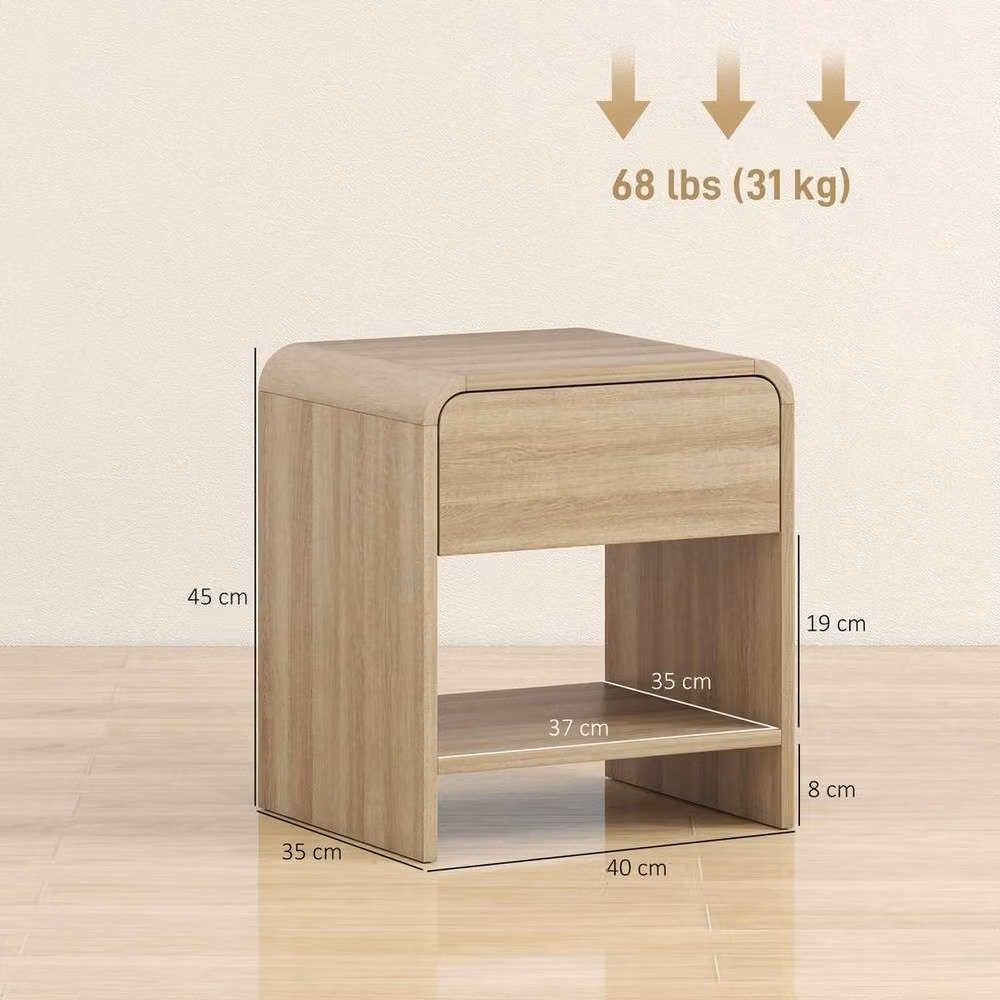 KORVIXA Set of 2 Modern Bedside Tables with Drawer and Open Shelf in Light Oak – 2