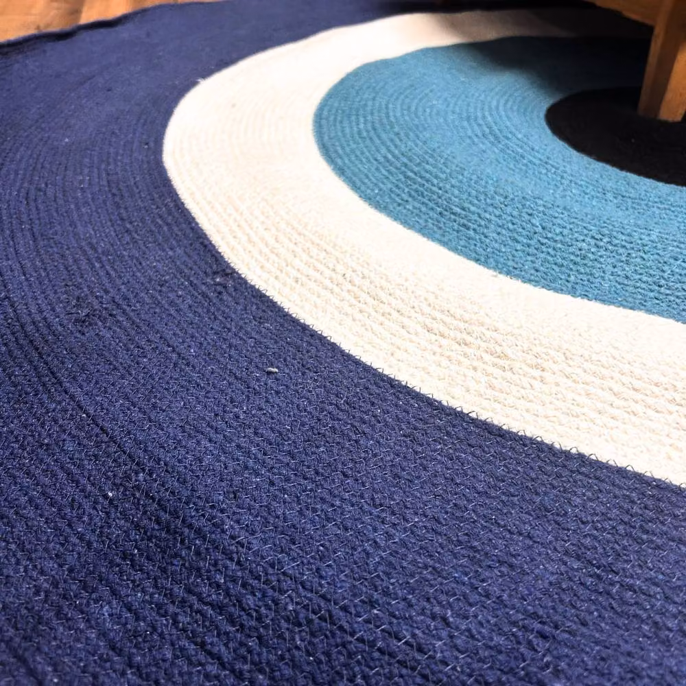 Serenityy Blue Multicolour Cotton Rope Evil Eye Woven Round Rug, Diameter: 150 cm – 2