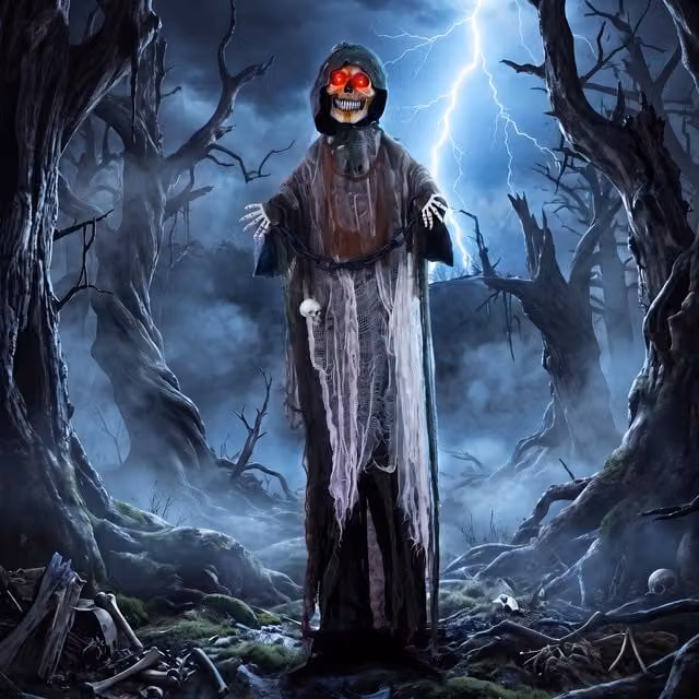 HOMCOM Animated Halloween Grim Reaper for Covered Outdoor, Black, Height: 170 cm