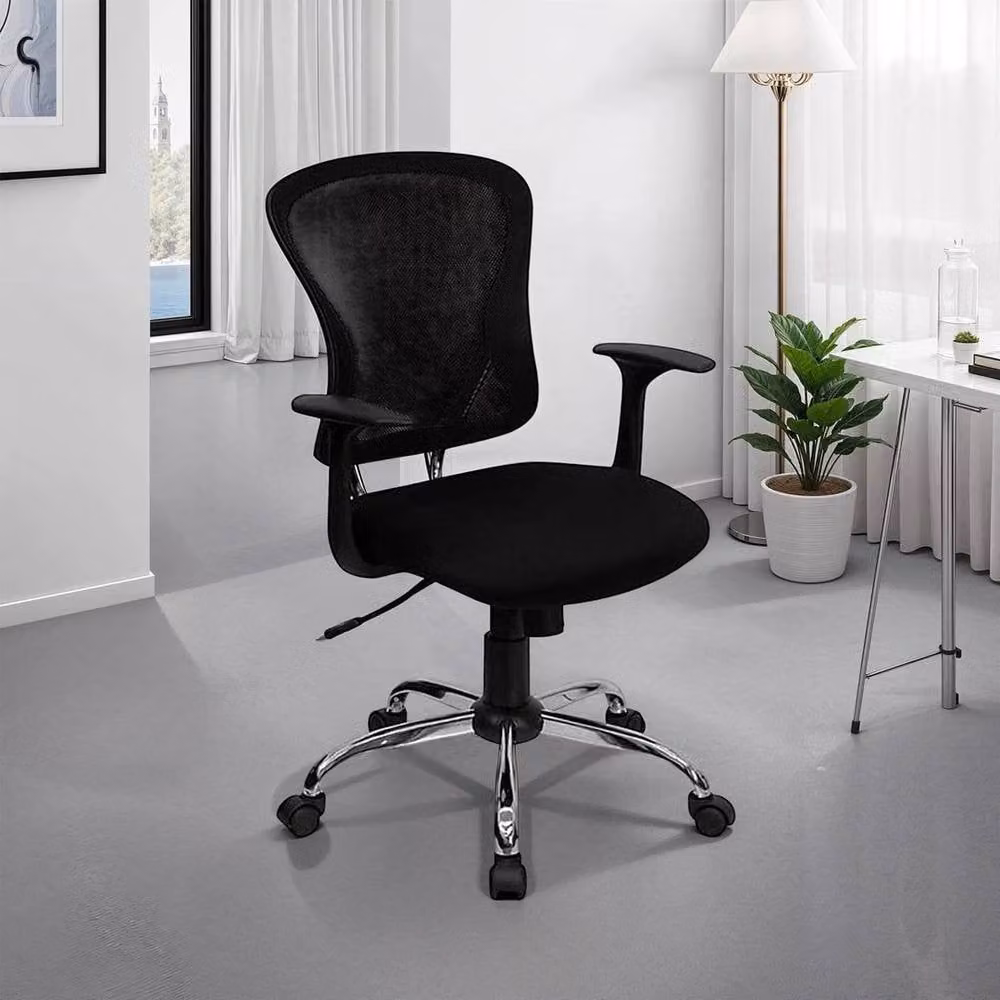 KORVIXA Black Mesh Mid-Back Office Task Chair with Lumbar Support and Armrests – 3