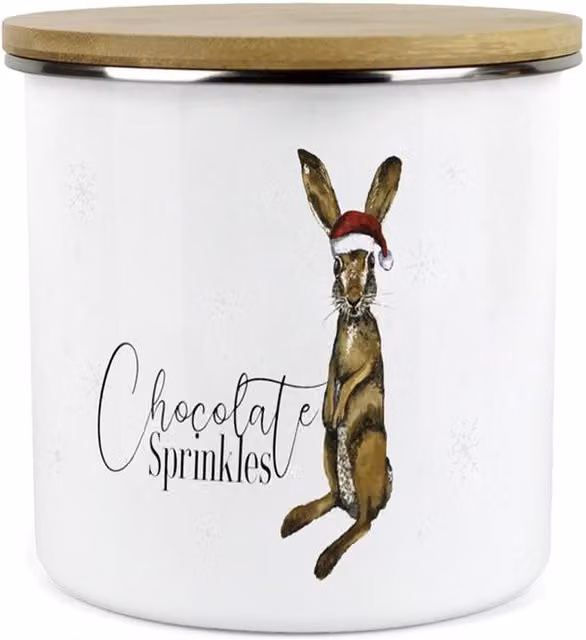 Purely Home Christmas Hare Chocolate Sprinkles Mini Storage Pot in White