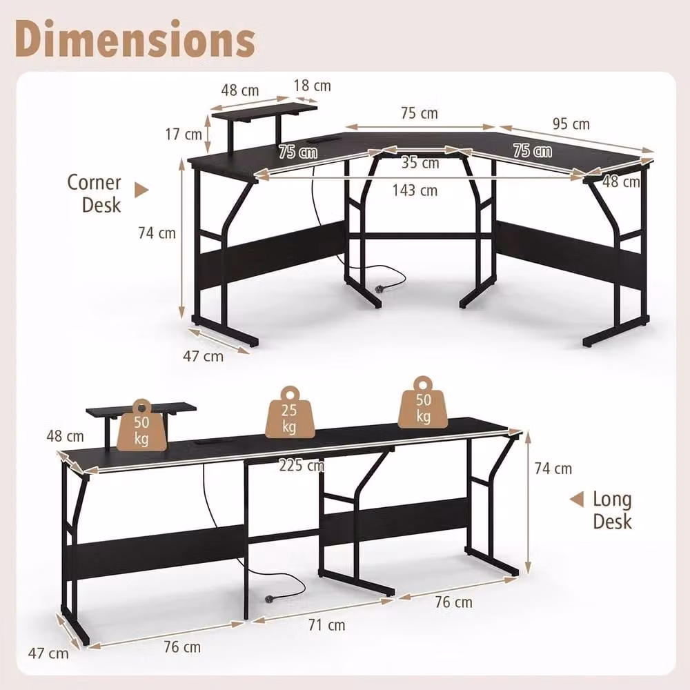 NESTLUNE Black Corner Computer Desk for Home Office, W: 100 cm, D: 15 cm – 2