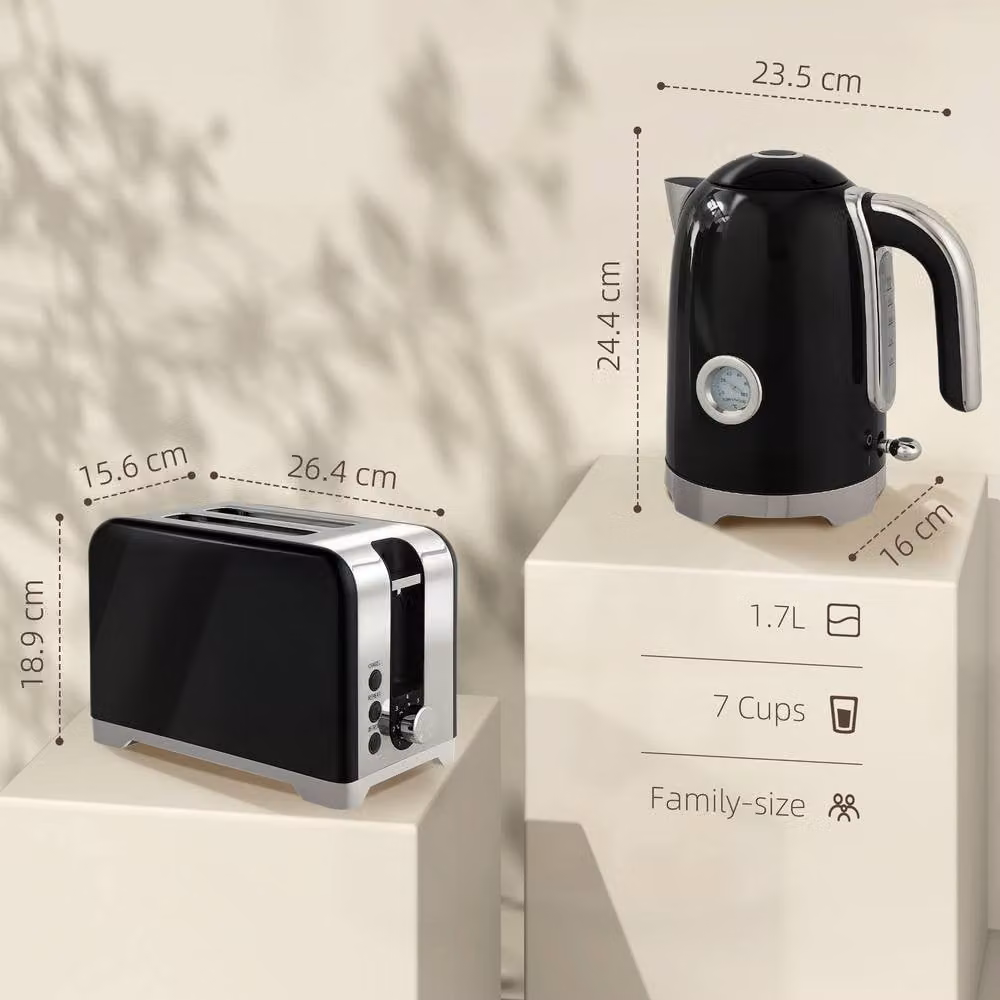 STILVORA Retro Toaster and Kettle Set in Black and Silver – 4