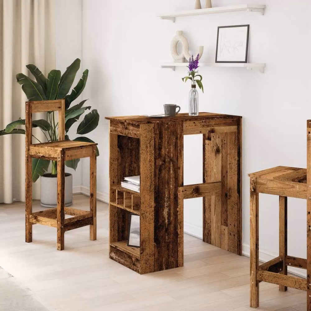Berkfield Home Bar Table with Racks in Brown Old Wood, W/D/H: 90 x 47.5 x 103.5 cm – 3