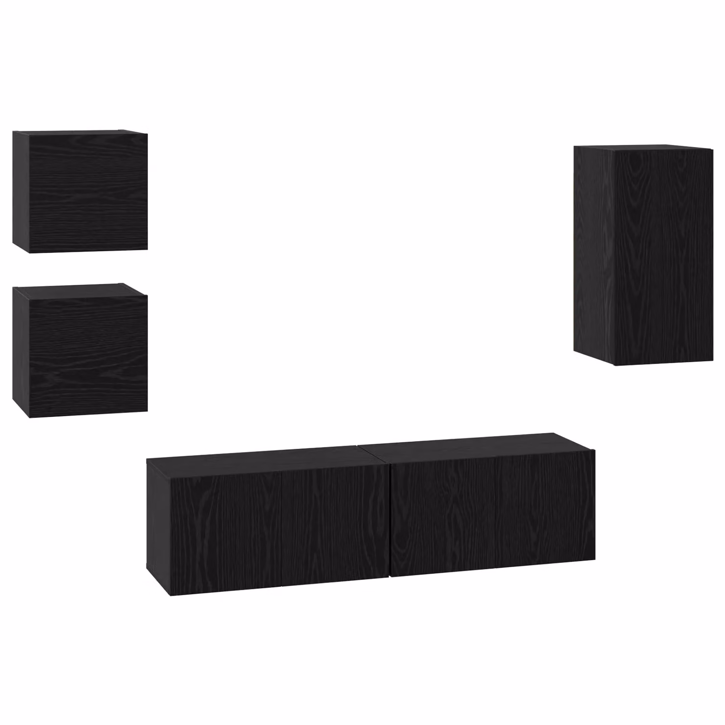 Berkfield Home Modern 5-Piece Black Oak TV Cabinet Set with Wall-Mounted Storage and Lowboard – 2