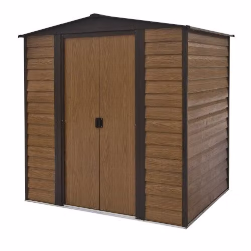 Rowlinsons Woodvale Metal Gable Shed in Brown, W: 194 cm, D: 151 cm, H: 201 cm