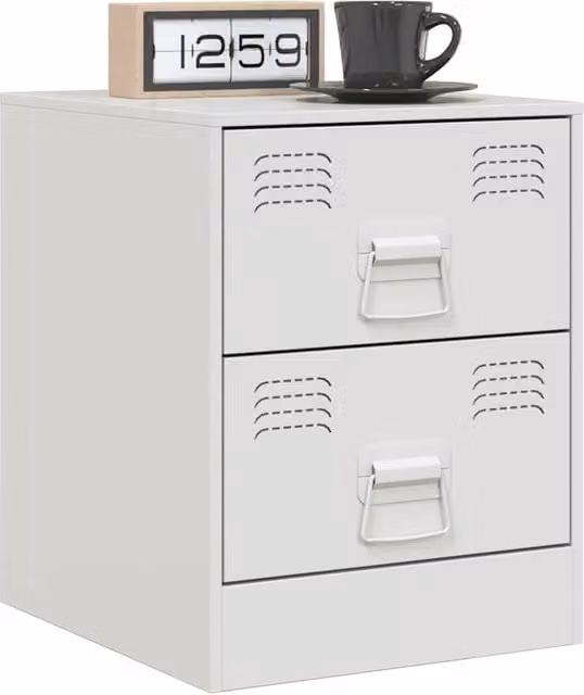 Berkfield Home Set of 2 Stylish White Metal Bedside Cabinets, W/D/H: 34.5 x 39 x 44 cm