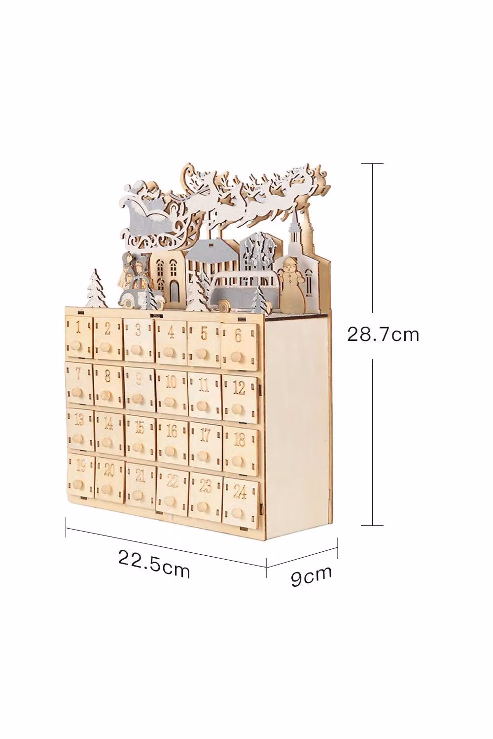 Living and Home Wooden Christmas Advent Calendar with 24 Drawers and LED Lights in Beige – 3