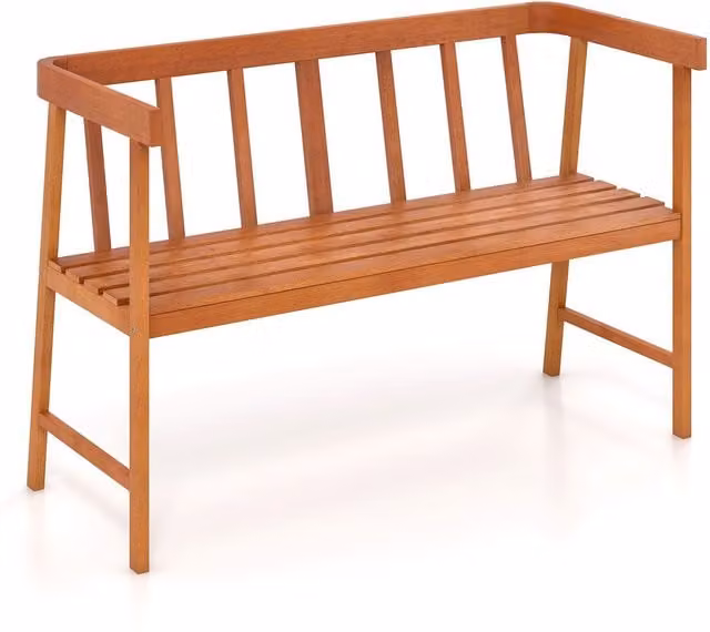 Gymax 2-Person Wooden Outdoor Patio Bench with Backrest and Armrests in Orange