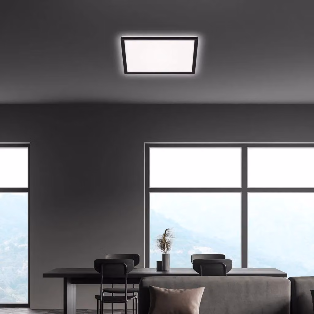Briloner Black LED Ceiling Panel Light with Backlight Effect, W/D/H: 29.3 x 29.3 x 2.8 cm – 2