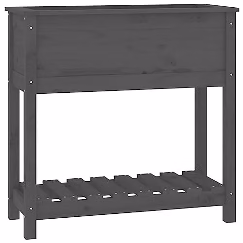 vidaXL Grey Pine Wood Planter with Shelf W/D/H: 82.5 x 34.5 x 81 cm