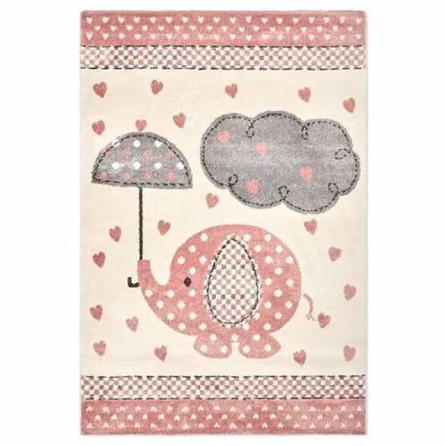 Bravich Pink Eli & Hearts Kids Rug, W: 160 cm, L: 230 cm, Soft Anti-Allergic Polypropylene Play Mat for Bedrooms and Nurseries