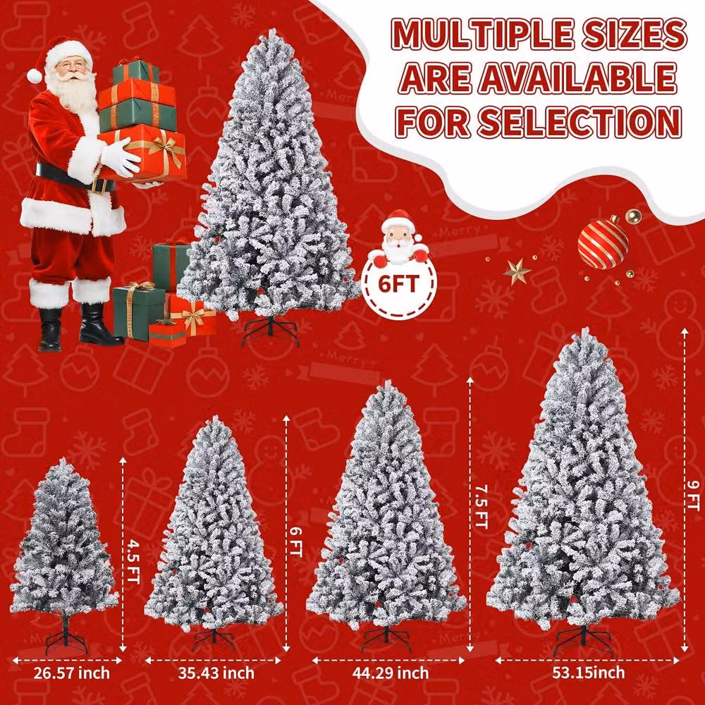 London Boutique 7.5ft Snow-Flocked Artificial Christmas Tree with Warm White LED Lights in White – 3