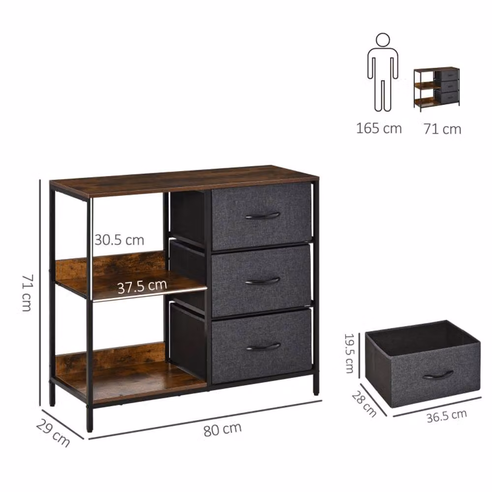 STILVORA Modern Black Chest of Drawers with 3 Drawers and Shelves – 3