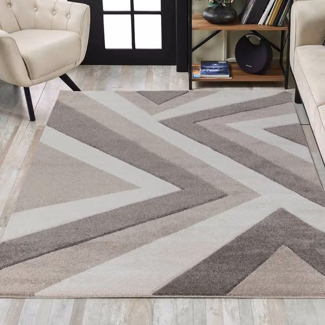 Desire Rugs Valencia Modern Wave Design Carved Area Rug in Beige and Brown, W: 80 cm, L: 150 cm