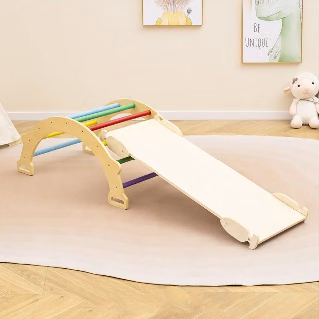 Costway 2-in-1 Blue Wooden Arch Rocker and Climbing Arch