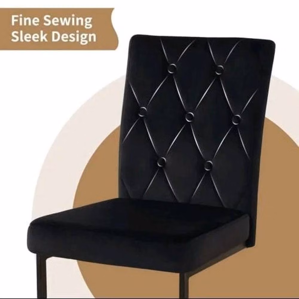 KORVIXA Set of 2 Modern Black Velvet and Suede Dining Chairs with Metal Legs – 4