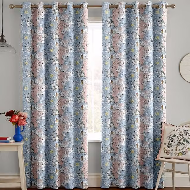 Cath Kidston Power To The Peaceful Made to Measure Blackout Cotton Fabric Panel Curtain in Pink and Blue