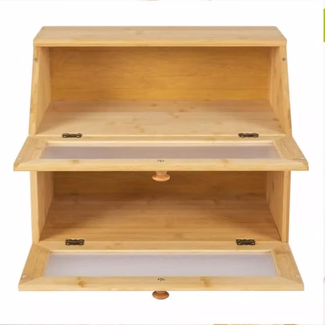 SPETLEK Double Layer Stackable Bamboo Wooden Bread Box in Yellow – 1