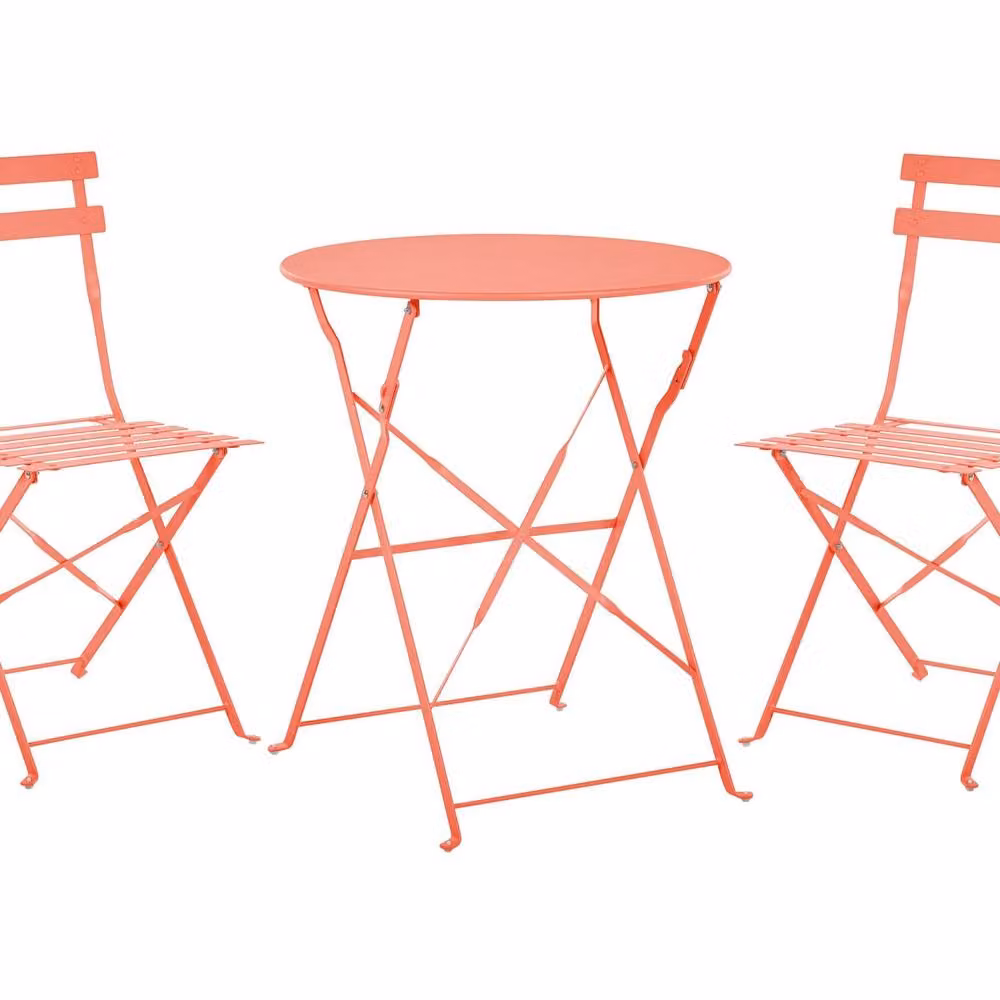 Wyld and Coco 3-Piece Folding Metal Bistro Set in Coral Red – 2