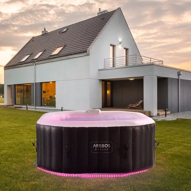 AREBOS Inflatable Octagonal Whirlpool Spa Pool Hot Tub in Black