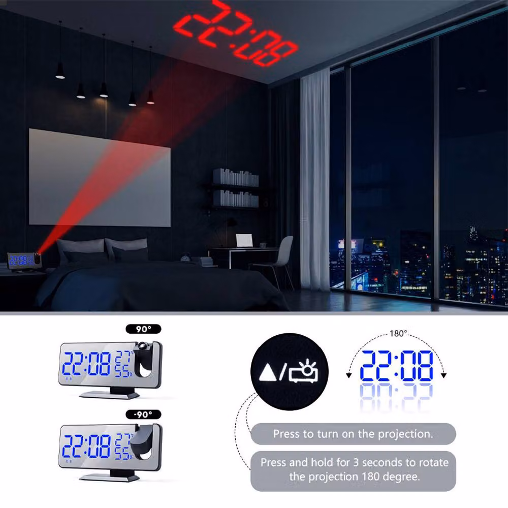 YnysTec LED Digital Projection Alarm Clock with FM Radio and Snooze Function, White – 4