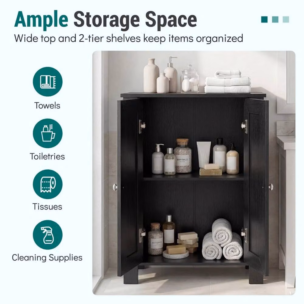 KORVIXA Freestanding Modern Storage Cabinet with Hinged Double Doors in Matt Black – 3