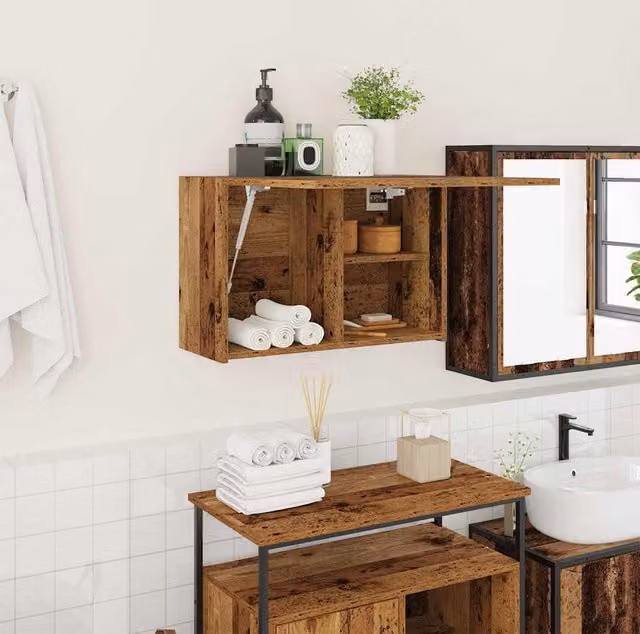Berkfield Home Bathroom Wall Cabinet in Old Wood Brown, W/D/H: 60 x 25 x 40 cm – 1