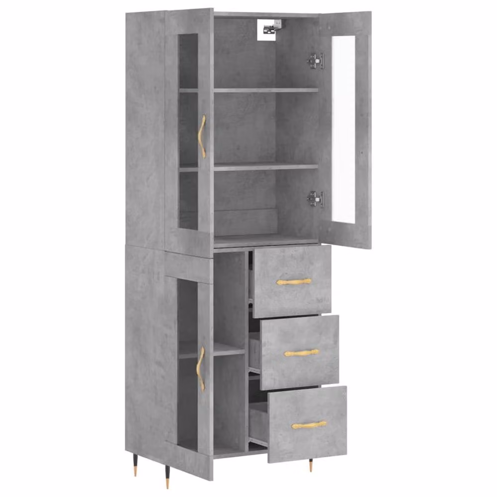 Berkfield Home Modern Highboard in Concrete Grey with Glass Doors, W/D/H: 69.5 x 34 x 180 cm – 3