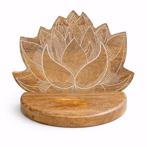 Serenityy Lotus Wall Mounted Mango Wood Shelf with Floral Design in White and Brown, W/D/H: 38 x 16 x 28 cm