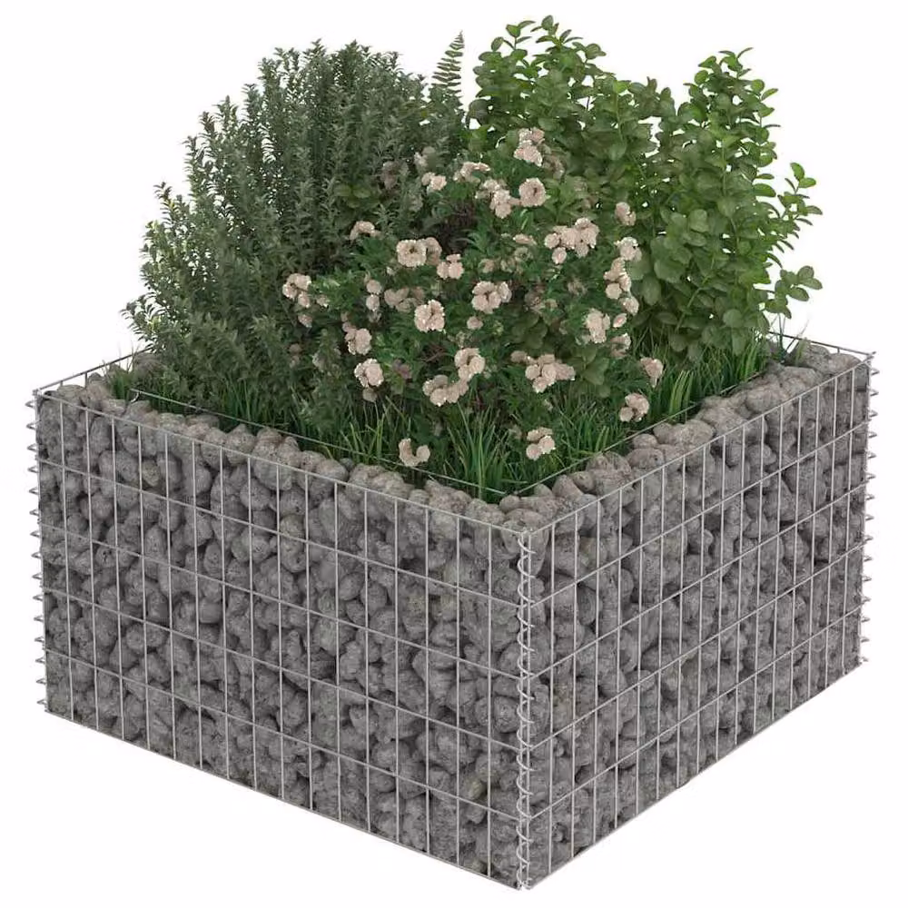 Berkfield Home Silver Galvanised Steel Stone Gabion Raised Bed, W/D/H: 90 x 90 x 50 cm – 3