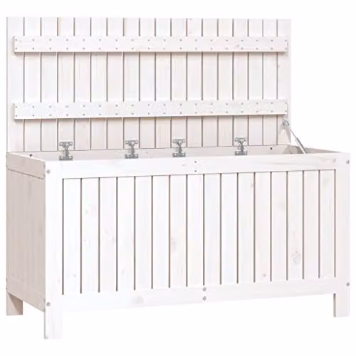 vidaXL Garden Storage Box in White Solid Pine Wood, W/D/H: 115 x 49 x 60 cm