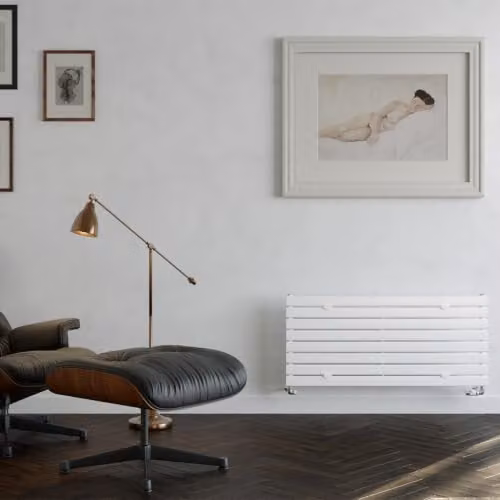 UK Radiators Typhoon Axis White Horizontal Designer Single Panel Steel Radiator W: 120 cm, H: 54.4 cm – 2
