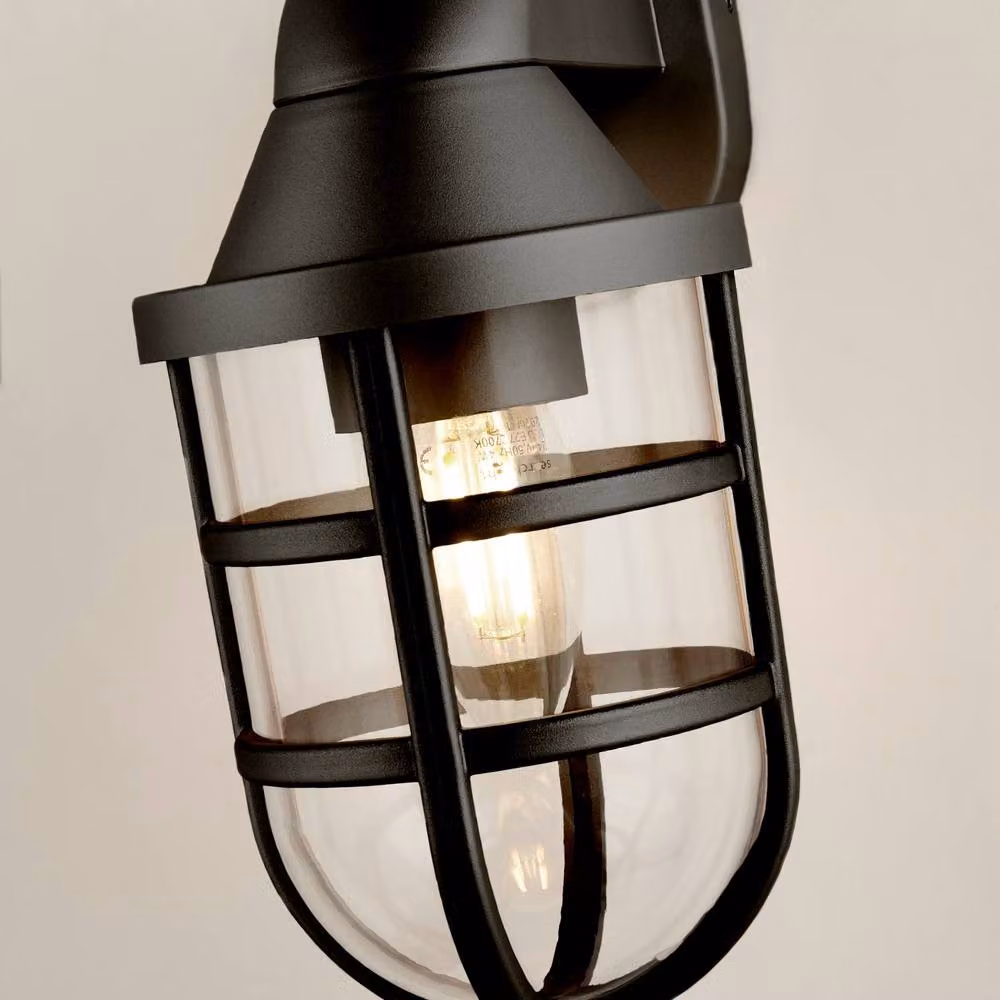 Lighting Collection Lighthouse Maritime Black Outdoor Wall Lantern with Transparent Glass – 4