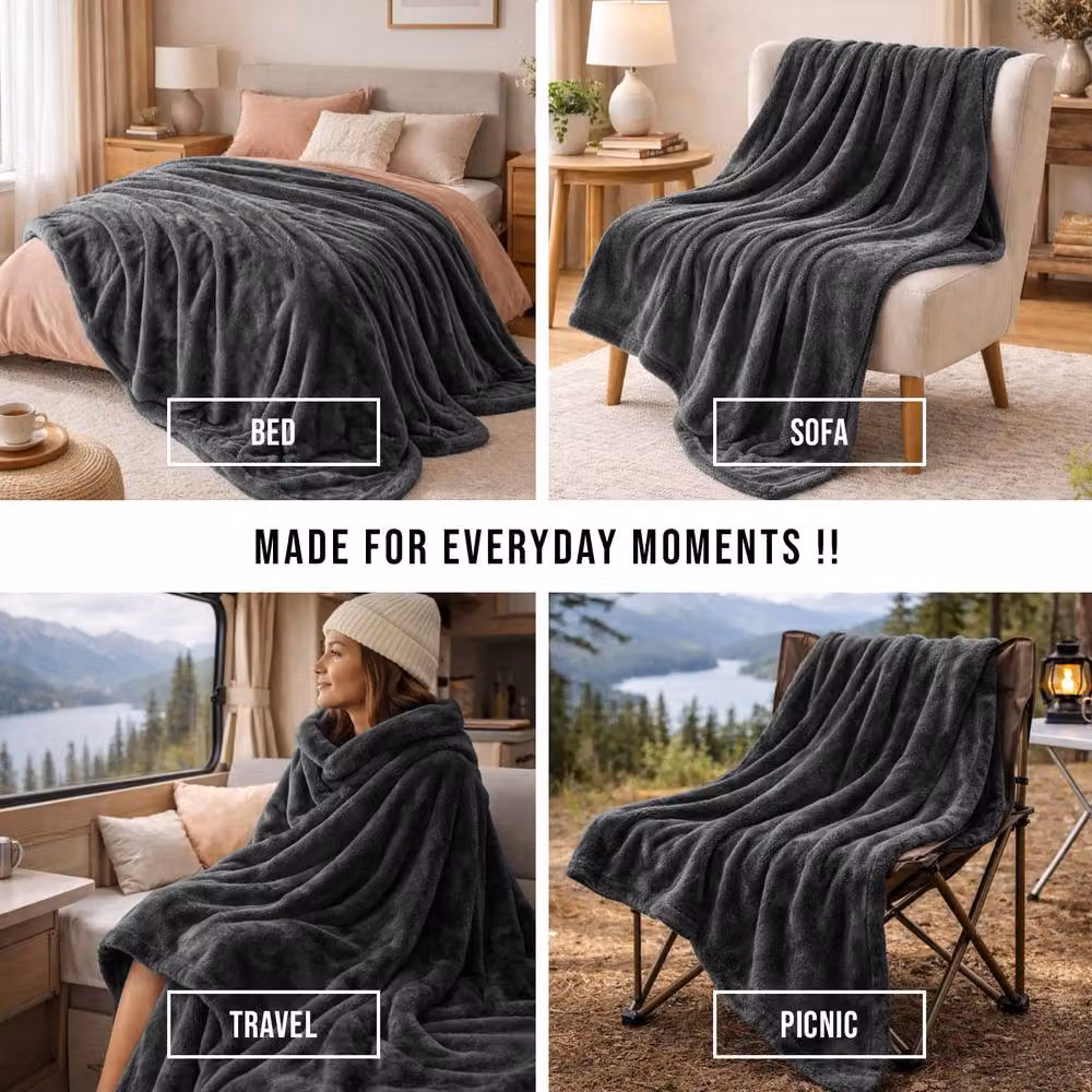 Pamposh Grey Flannel Fleece Throw Blanket, W/D/H: 130 x 150 cm – 7