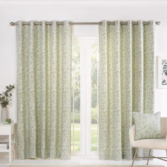 Sundour Sade Floral Eyelet Curtains in Green and White, Height: 229 cm