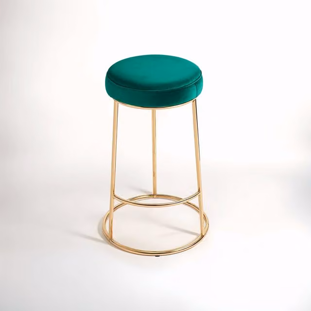 Premier Housewares Green Velvet Bar Stool with Gold Metal Base, W/D/H: 35 x 35 x 68 cm – 1