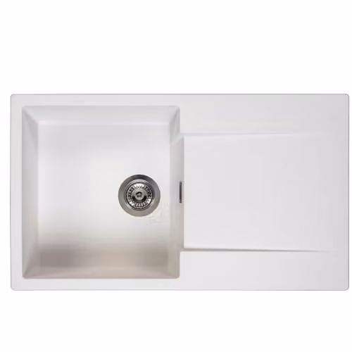 Reginox Amsterdam 10PW White Granite 1.0 Bowl Reversible Inset Kitchen Sink W: 50 cm, D: 86 cm