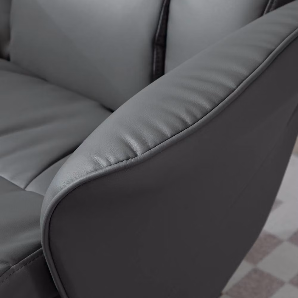 STILVORA Grey Recliner Armchair and Ottoman Set with 360 Degree Swivel Base and Synthetic Leather Upholstery – 6