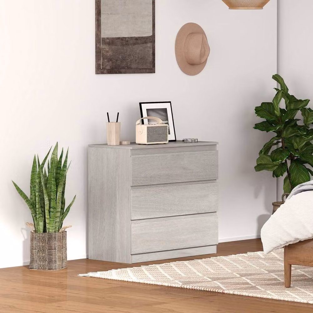 Wyld Haus Grey Wood Effect 3 Drawer Chest W/D/H: 80 x 39 x 73 cm – 3