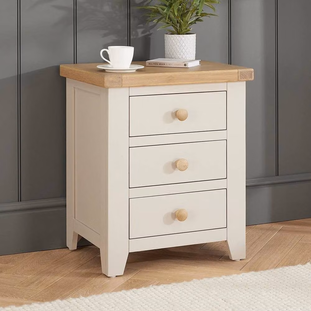 FORGEVIO 3 Drawer Bedside Table in Cheshire Dove Grey and Beige – 2