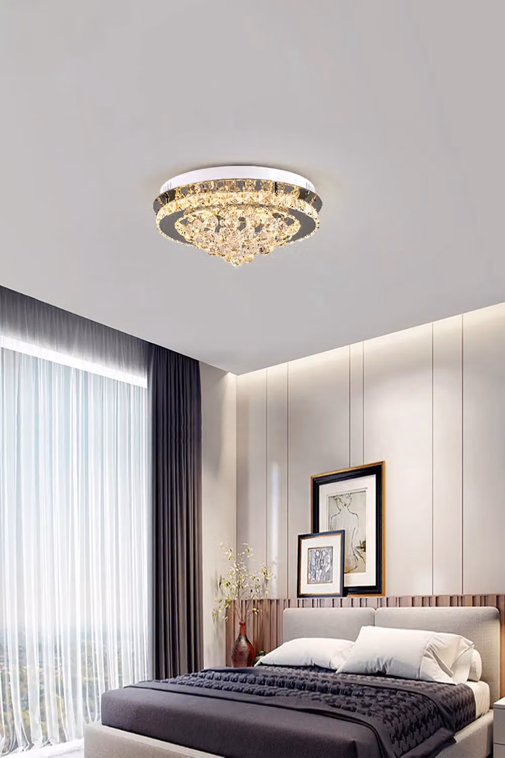 Livingandhome Luxury Crystal Flush Mount Ceiling Light in Silver and Transparent – 3