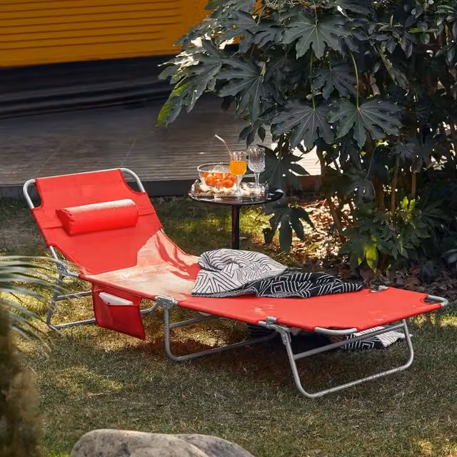 SoBuy Reclining Adjustable Sunlounger in Red