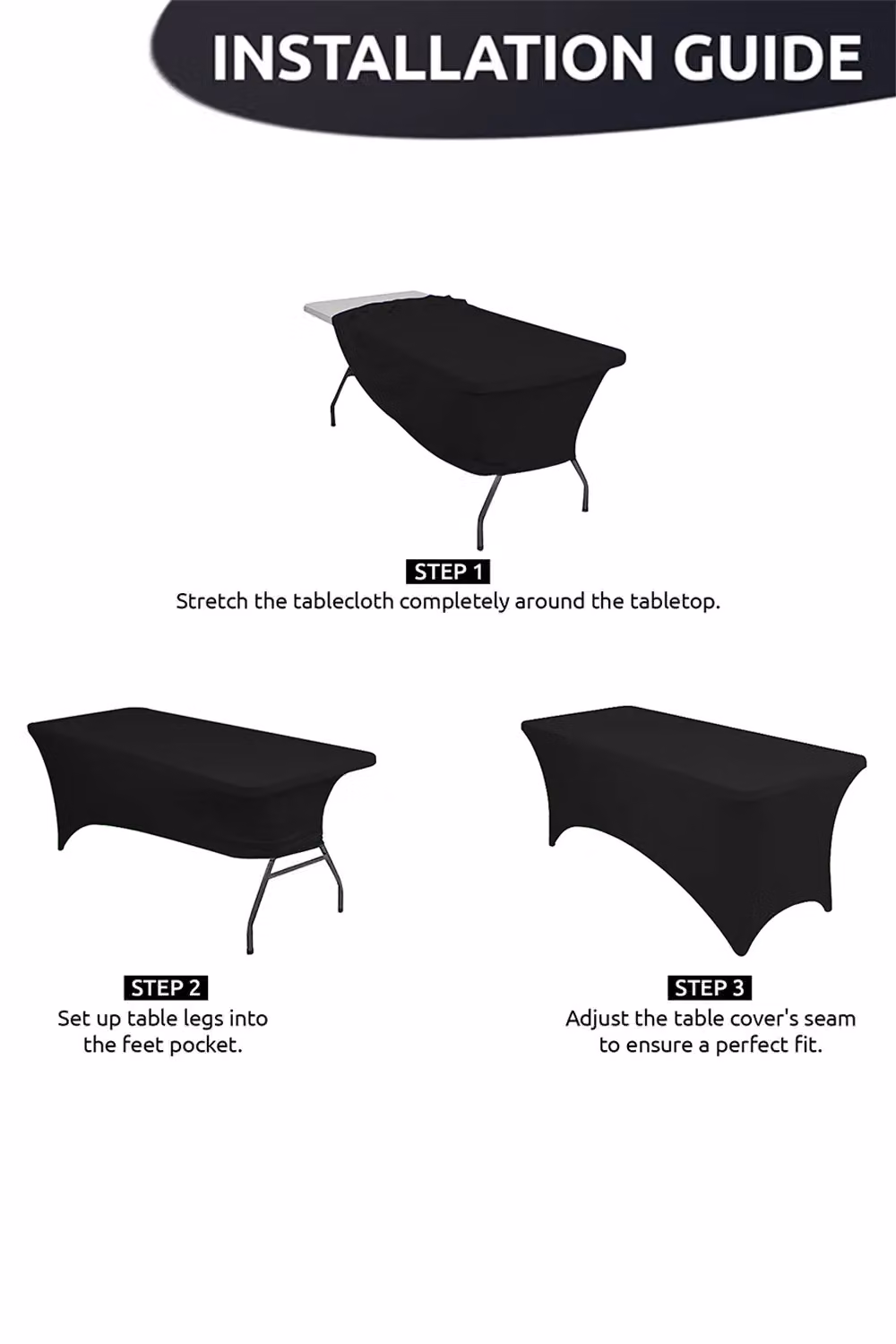 Neel Blue Spandex Rectangular Tablecloth in Black for Weddings and Parties – 3