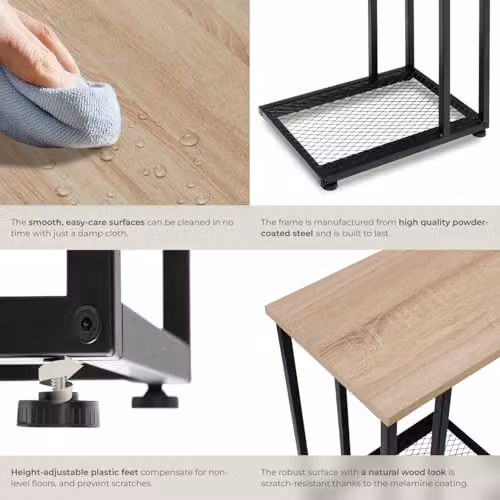 tectake Eton Bedside Table in Industrial Style, Oak, W/D/H: 48 x 35 x 66 cm – 4