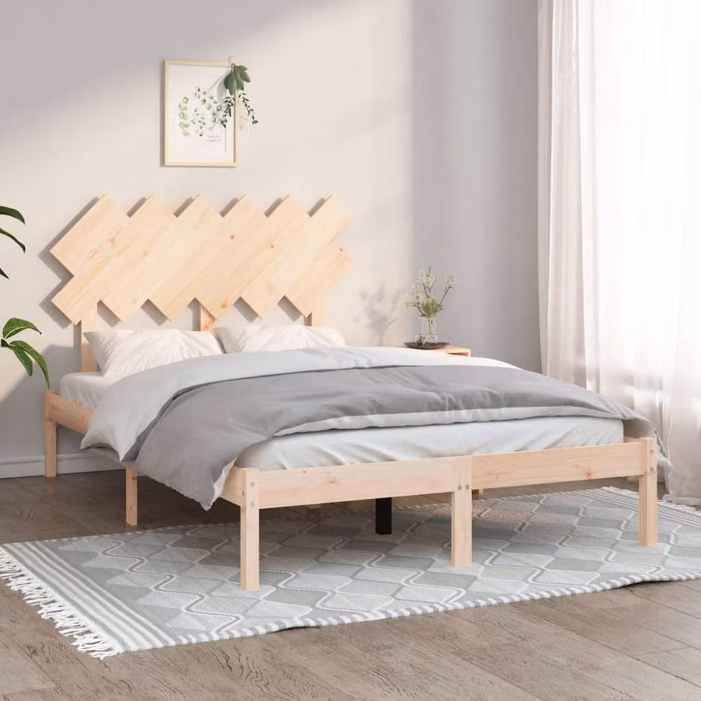 Berkfield Home Beautiful Small Double Bed Frame in Beige Solid Pine Wood, W/D/H: 120 x 200 cm – 2